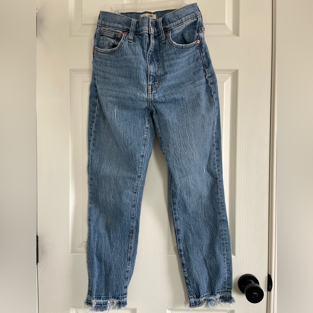Madewell Made in USA High Rise Straight Leg Jeans Raw Hem Vintage Wash Size 27